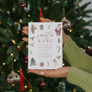 Watercolor Christmas Santa Baby Shower  Invitation