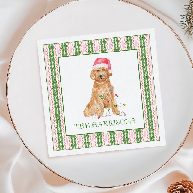 Watercolor Christmas Santa Dog Personalised Napkin (Creator Uploaded)