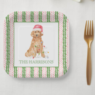 Watercolor Christmas Santa Dog Personalised Paper Plate