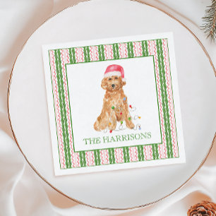Watercolor Christmas Santa Dog Personalized Napkin