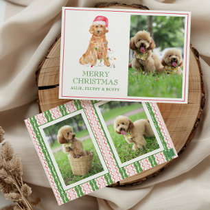 Watercolor Christmas Santa Dog Photo Holiday Card