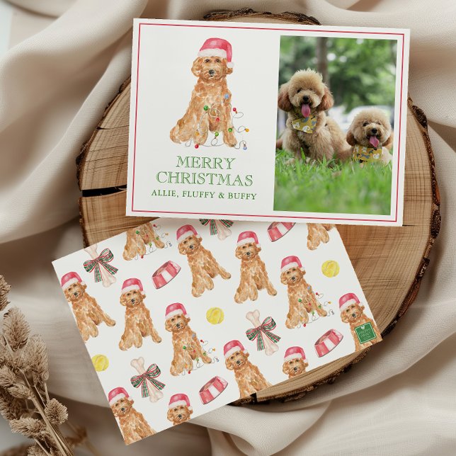 Watercolor Christmas Santa Dog Photo Holiday Card (Creator Uploaded)