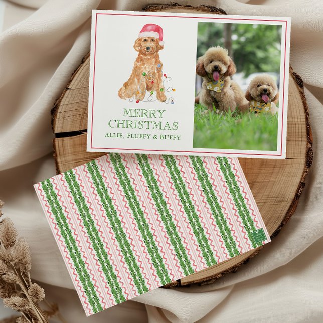 Watercolor Christmas Santa Dog Photo Holiday Card (Creator Uploaded)