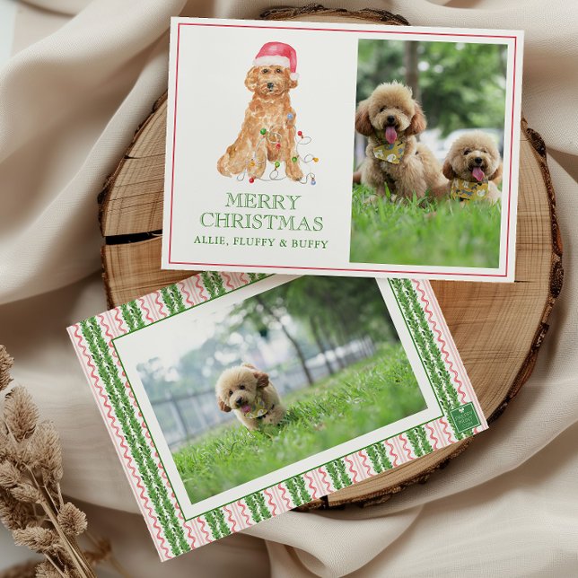 Watercolor Christmas Santa Dog Photo Holiday Card (Creator Uploaded)