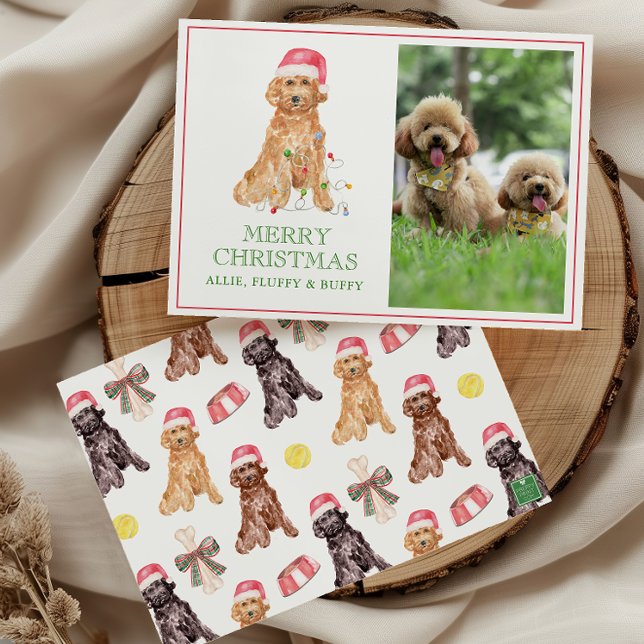 Watercolor Christmas Santa Dog Photo Holiday Card (Creator Uploaded)