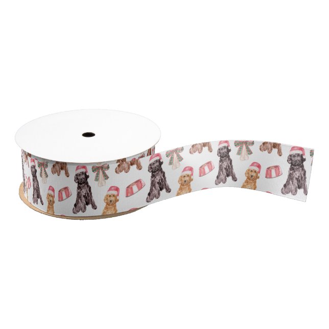 Watercolor Christmas Santa Dogs Grosgrain Ribbon (Spool)