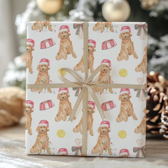 Watercolor Christmas Santa Dogs Wrapping Paper (Creator Uploaded)