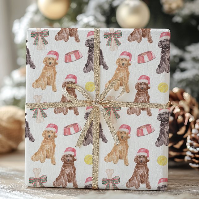 Watercolor Christmas Santa Dogs Wrapping Paper Sheet (Creator Uploaded)