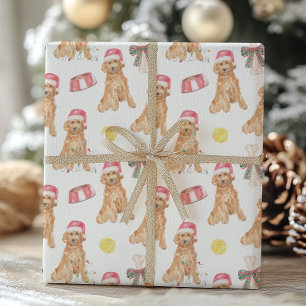 Watercolor Christmas Santa Dogs Wrapping Paper Sheet