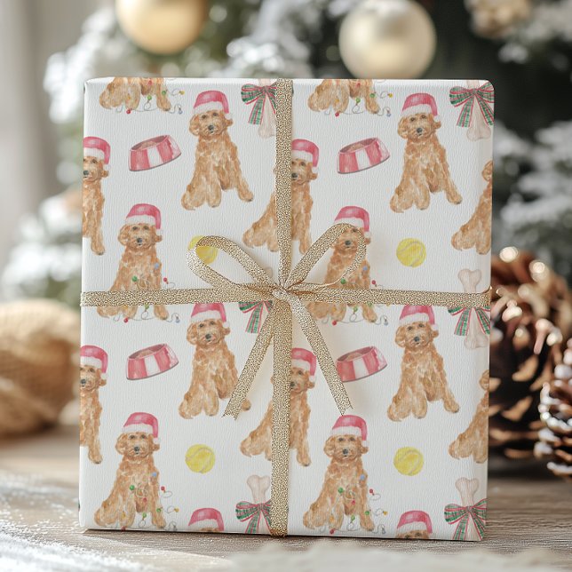 Watercolor Christmas Santa Dogs Wrapping Paper Sheet (Creator Uploaded)