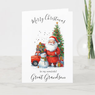 Watercolor Christmas Santa Great Grandson Holiday Card