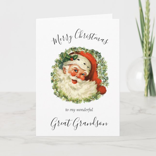 Watercolor Christmas Santa Great Grandson Holiday Card (Front)