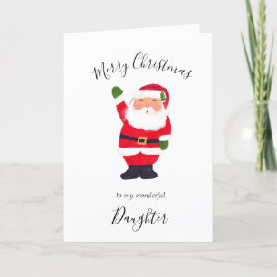 Watercolor Christmas Santa Merry Daughter Holiday Card