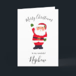 Watercolor Christmas Santa Merry Nephew Holiday Card<br><div class="desc">Merry and bright,  Santa,  for nephew. Merry Christmas card. Watercolor bauble,  pine tree,  traditional card. Please personalise it with your details.</div>