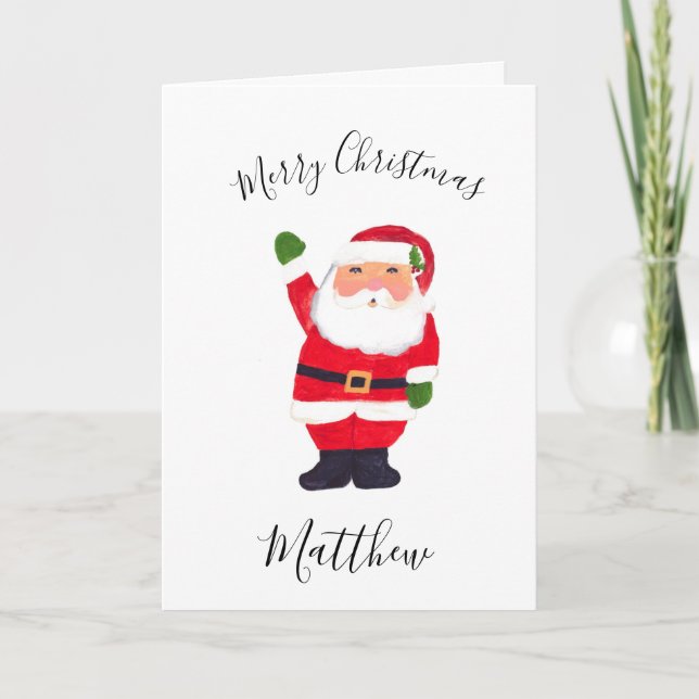 Watercolor Christmas Santa Merry Son Holiday Card (Front)