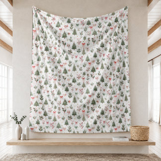 Watercolor Christmas Seamless Patterns Fleece Blanket