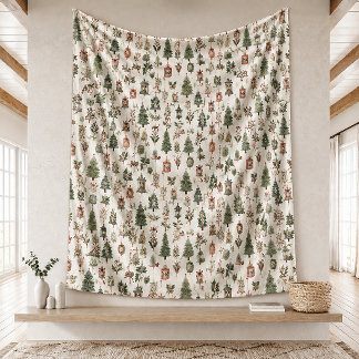 Watercolor Christmas Seamless Patterns Fleece Blanket