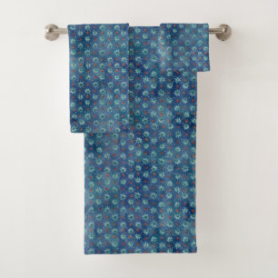 Watercolor Christmas Snowflakes Pattern Bath Towel Set