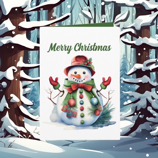 Watercolor Christmas snowman add text  Card (Creator Uploaded)