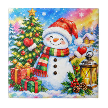 Watercolor Christmas Snowman Celebration
