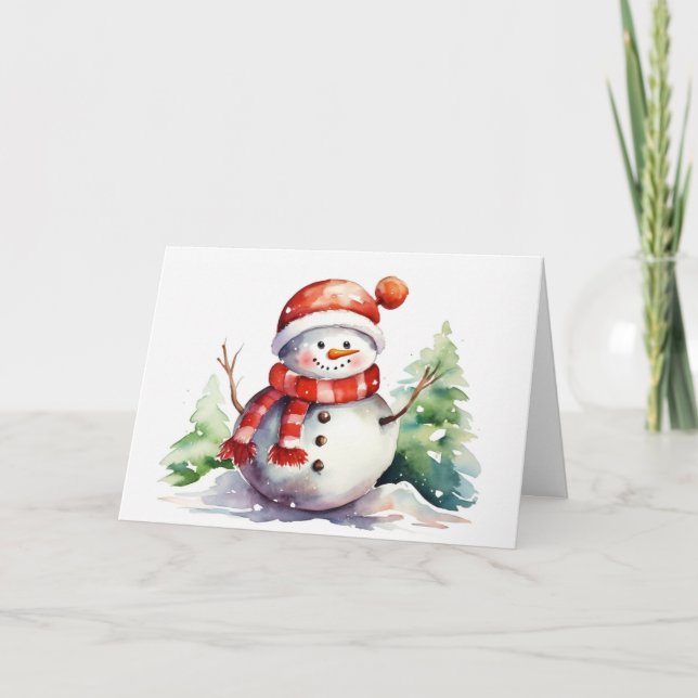 Watercolor Christmas Snowman Holiday Card (Front)