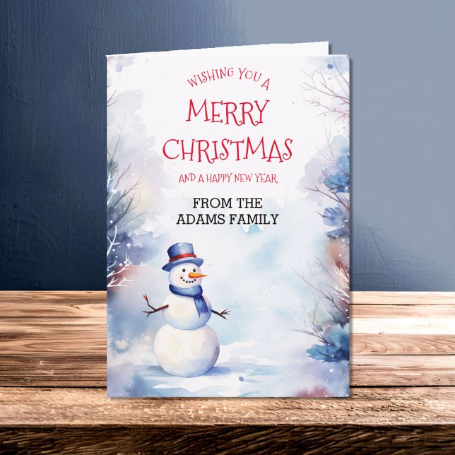 Watercolor Christmas Snowman In Winter Card (Creator Uploaded)