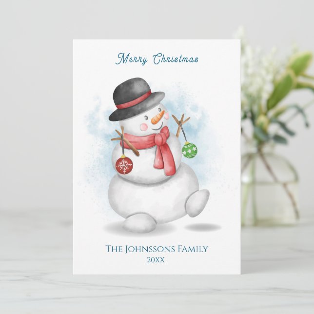 Watercolor Christmas snowman  Invitation (Standing Front)