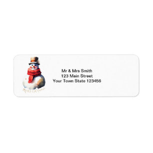 Watercolor Christmas Snowman Return Address Label