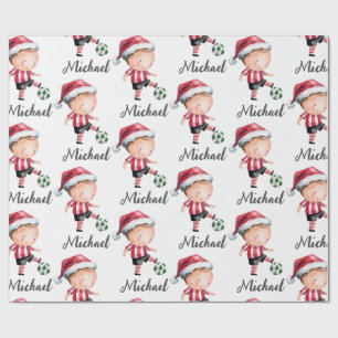 Watercolor Christmas soccer player Return Address Wrapping Paper