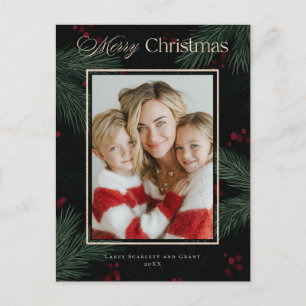 Watercolor Christmas Sprigs and Berries Holiday Postcard