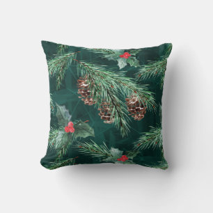 Watercolor Christmas spruce with cones Cushion