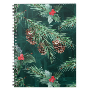 Watercolor Christmas spruce with cones  Notebook