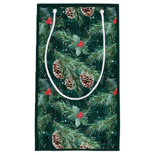 Watercolor Christmas spruce with cones Small Gift Bag