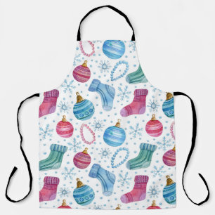 Watercolor Christmas Stockings Hand-Drawn Pattern Apron