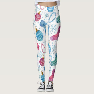 Watercolor Christmas Stockings Hand-Drawn Pattern Leggings