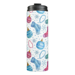 Watercolor Christmas Stockings Hand-Drawn Pattern Thermal Tumbler