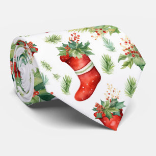 Watercolor Christmas Stockings Tie