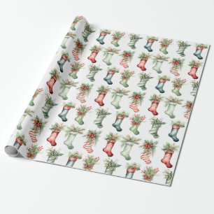 Watercolor Christmas Stockings Wrapping Paper