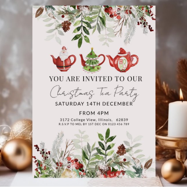 Watercolor Christmas Tea Party Invitation Rustic  (Creator Uploaded)