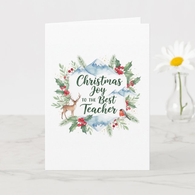 Watercolor Christmas Teacher Card – Festive Winter (Small Plant)