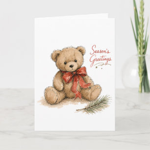 Watercolor Christmas Teddy Bear Card
