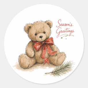 Watercolor Christmas Teddy Bear Classic Round Sticker