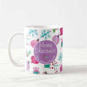 Watercolor Christmas Themed Hand Painted Pattern Coffee Mug