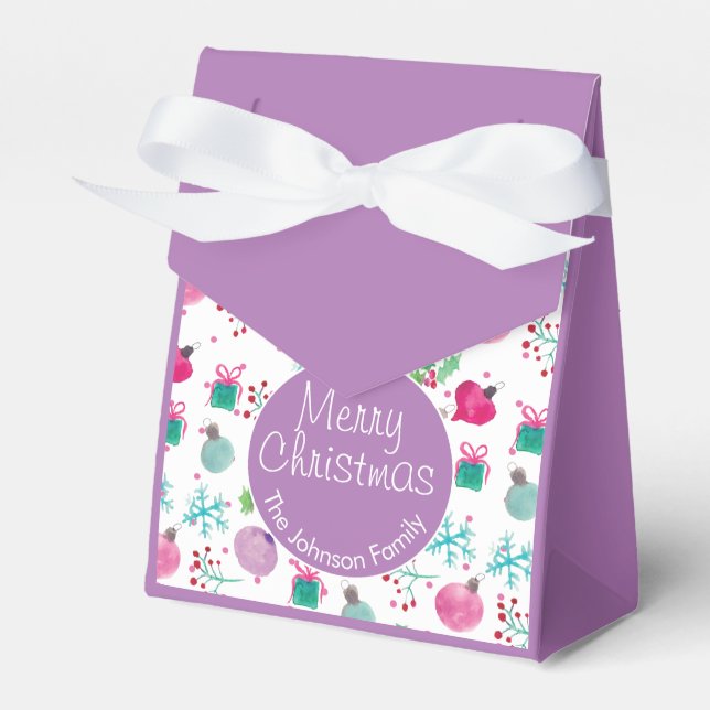 Watercolor Christmas Themed Hand Painted Pattern Favour Box (Front Side)