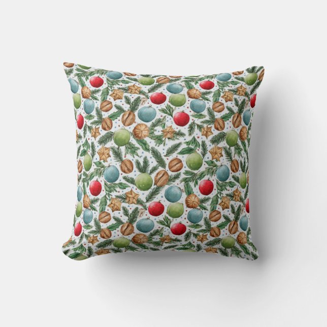Watercolor Christmas Throw Pillow (Front)