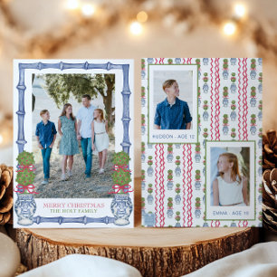 Watercolor Christmas Topiary Bamboo Photo Holiday Card