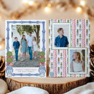 Watercolor Christmas Topiary Bamboo Photo Holiday Card