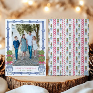 Watercolor Christmas Topiary Bamboo Photo Holiday Card