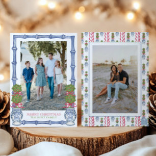 Watercolor Christmas Topiary Bamboo Photo Holiday Card