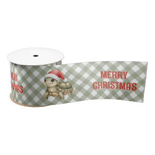 Watercolor Christmas Tortoise Santa Hat Satin Ribbon